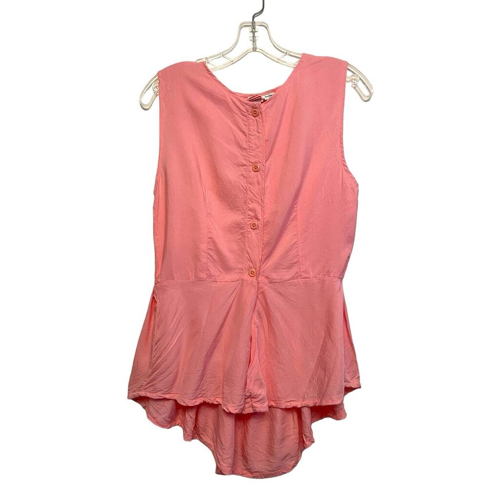 Vintage 1990s UFO Sleeveless Blouse Top Size Medium Pink Pleated Romantic Button